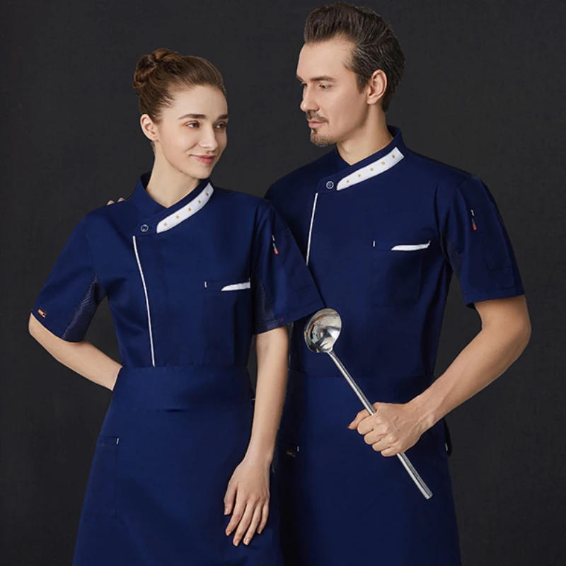 Kurtka szefa kuchni z krótkim rękawem, unisex, koszula kucharska, uniform kelnerski do piekarni dla kobiet i mężczyzn, do restauracji.