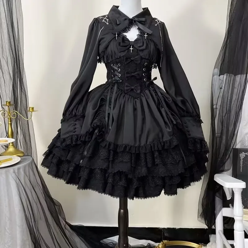 Summer Vintage Victorian Gothic Lolita Dress Women Punk Style Sweet Lace Bow Eveing Party Dresses Harajuku Y2k Princess Dress