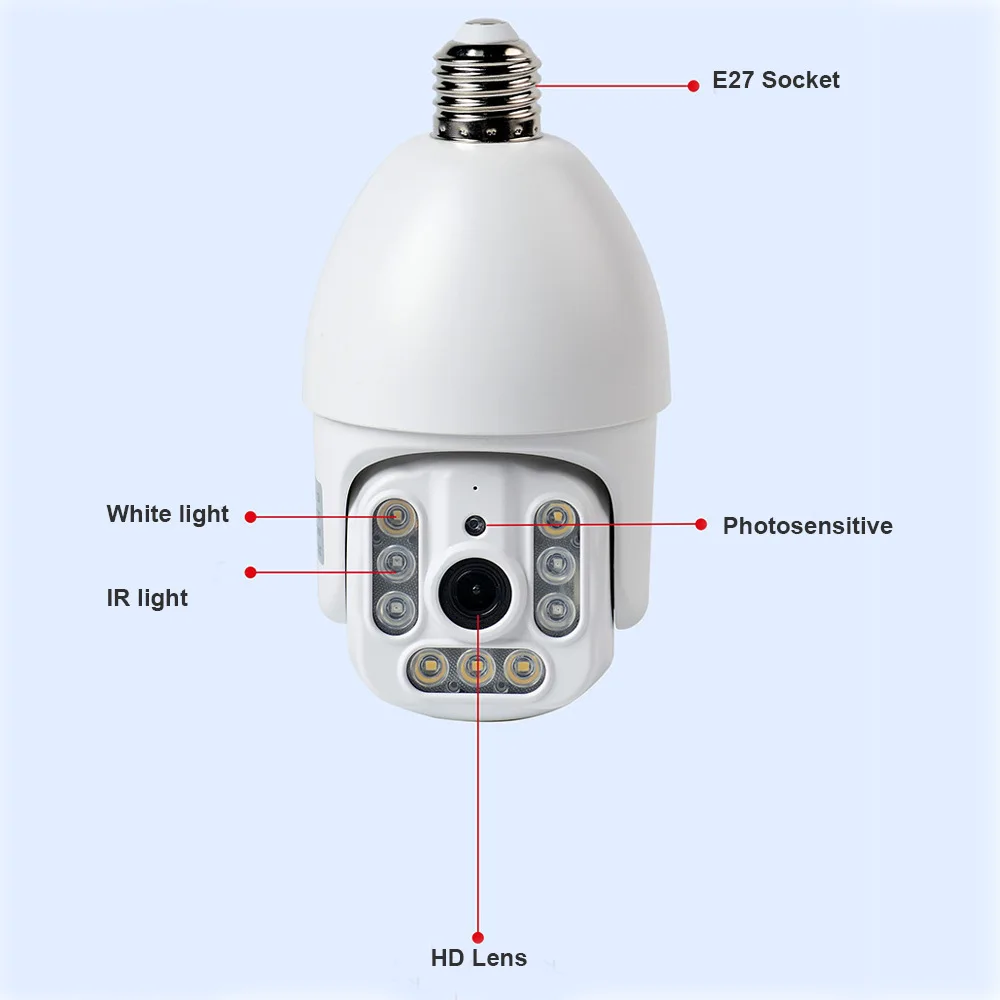 2MP 1080P Tuya APP  E27 Full Color Wireless PTZ IP Dome AI Humanoid Home Security Intercom Baby Monitor