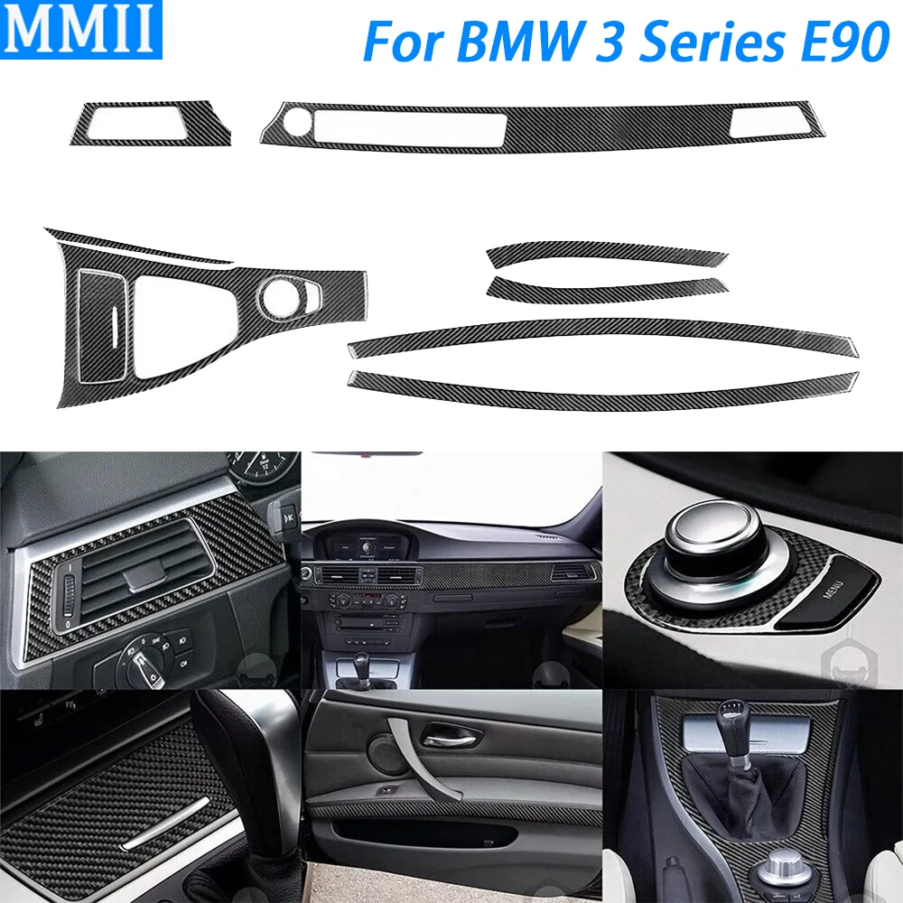 11Pcs Carbon Fiber Full Interior Trim Kits Car Accessories Sticker For BMW 3 Series E90 2005 2006 2007 2008 2009 2010 2011 2012