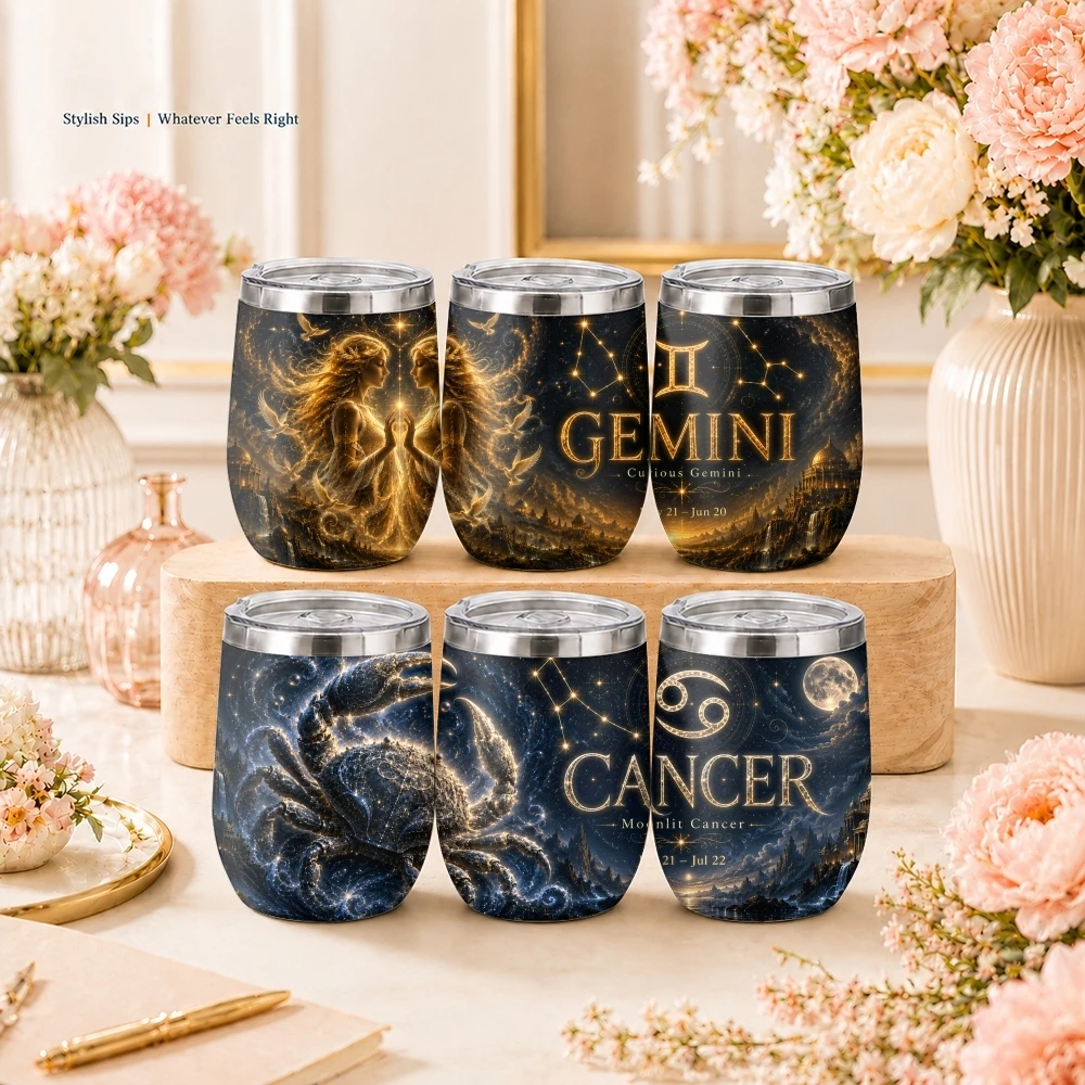 7-12 Twelve Constellations Vacuum Flasks 12oz Eggshell Cup With Lid Portable Coffee Cups Travel Household Office Drinking Mug