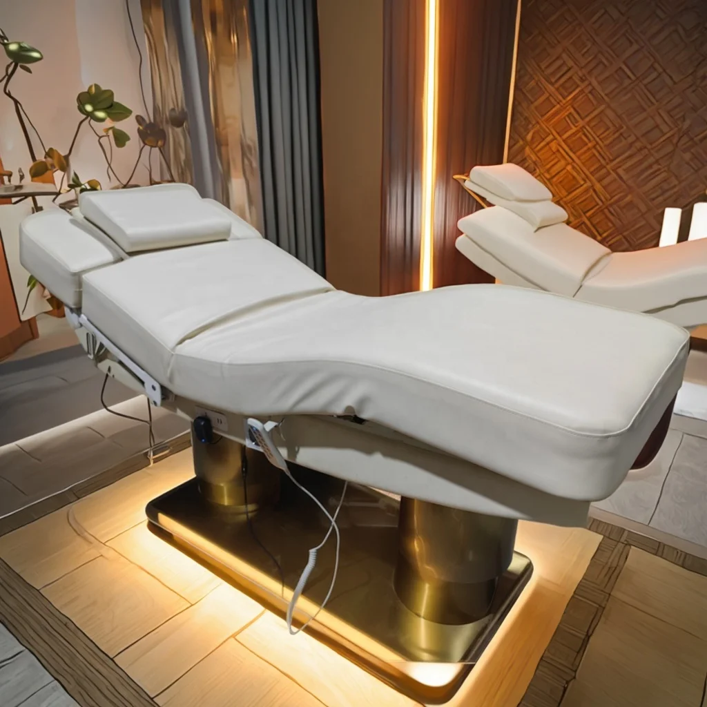 Strength SteelStructure MassageTable  Light and Heat Electric Lash Bed 4 Motors and One-button Reset Comfortable Beauty Chair
