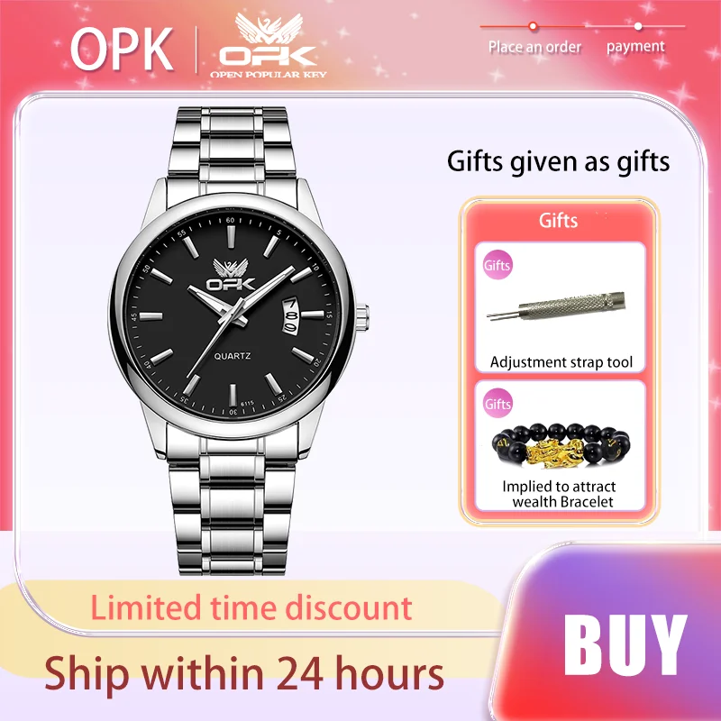 

OPK fashion Original Brand Men's Watches Luminous Waterproof Quartz Watch Calendar Simplicity Dial Bar Scale Male Wristwatch