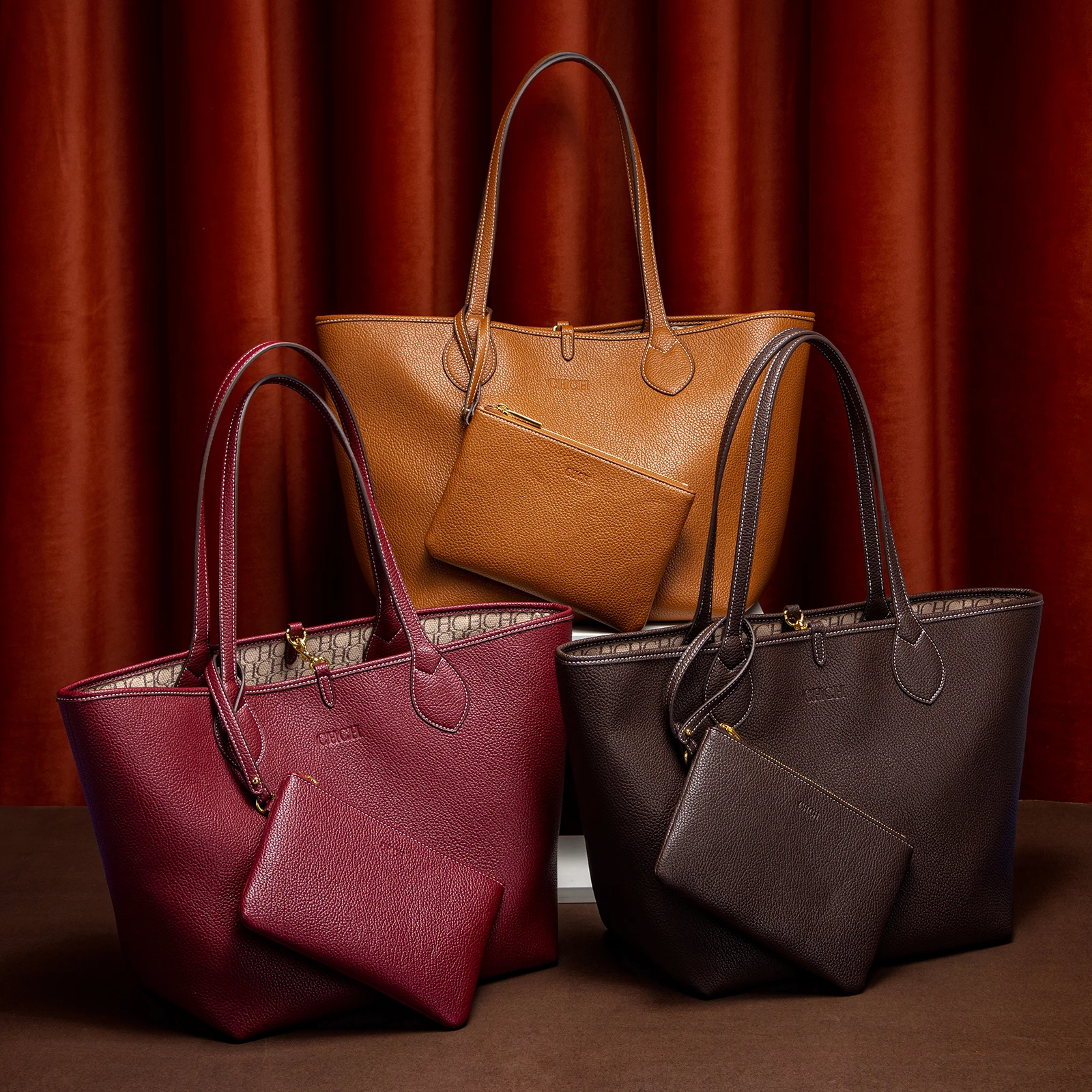 CHCH Women's Tote Bag 2025 Autumn New Coffee Color Handbag Double sided Mother Child Casual Shopping Bag image 2