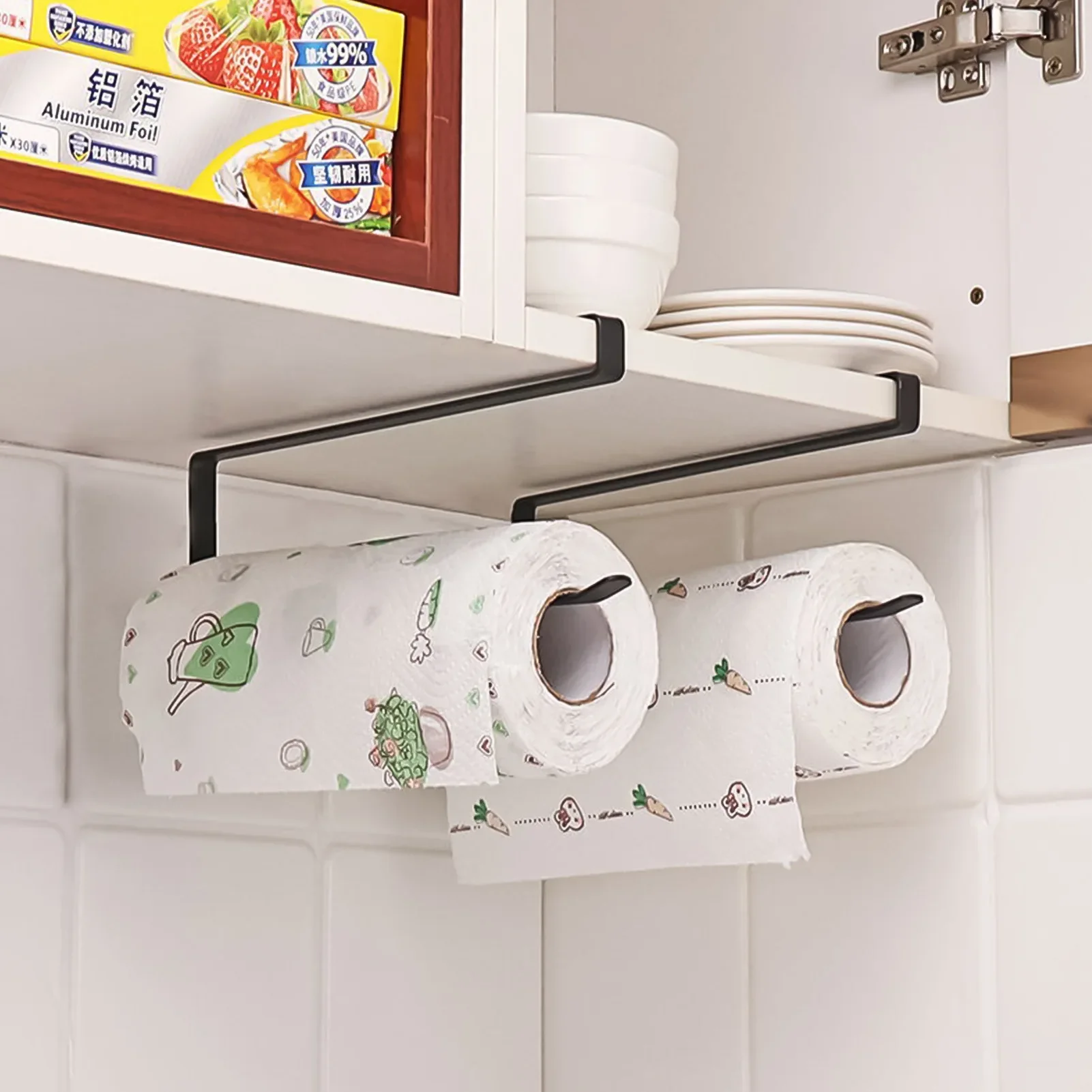 

Kitchen Tissue Holder Punch-Free Paper Towel Holder Hanging Toilet Roll Paper Holder Towel Rack Bathroom Cabinet Door Hook Orga