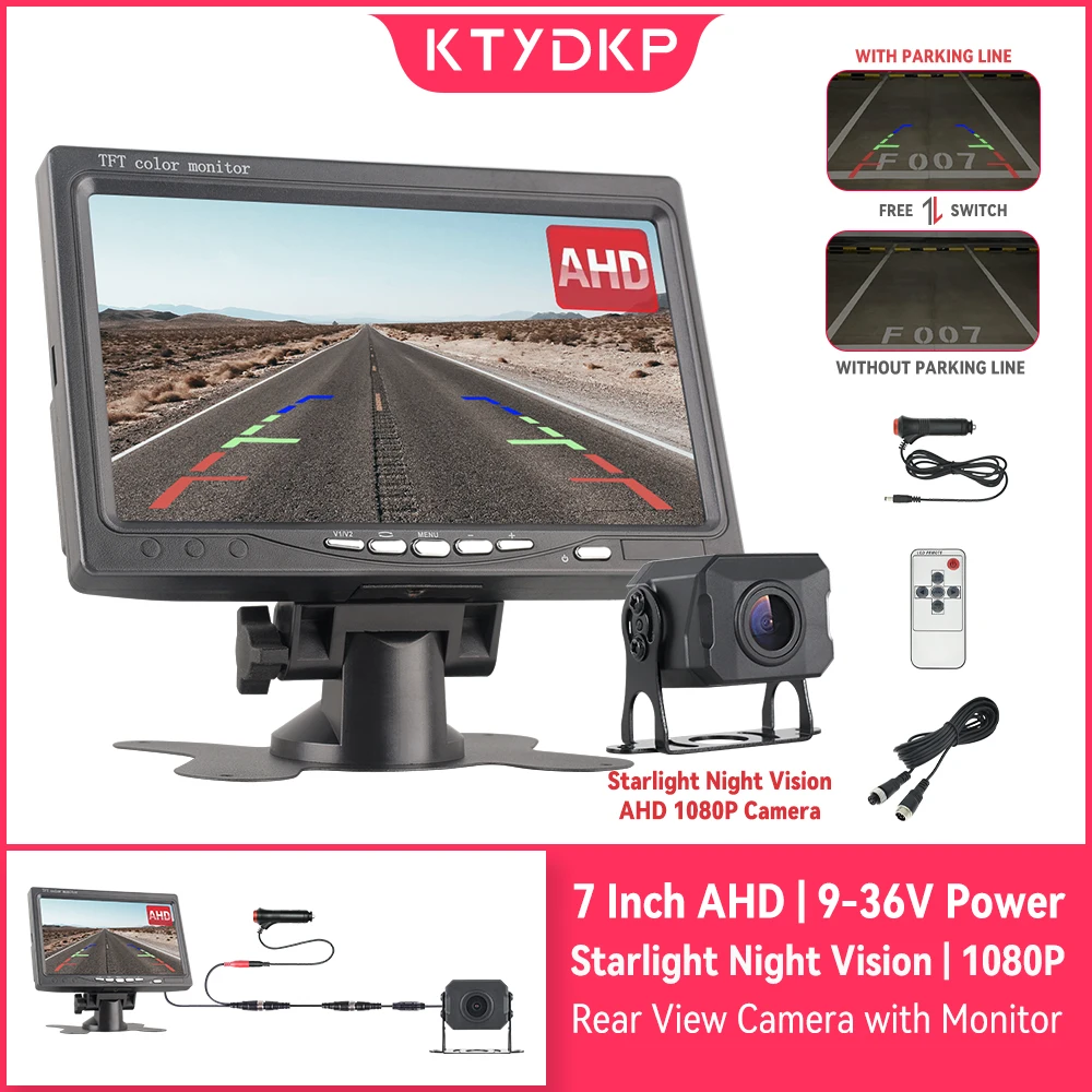 KTYDKP 1080p AHD Reversing Rear View Camera with Parking car lcd monitor Starlight Night Vision Backup Camera for Truck RV