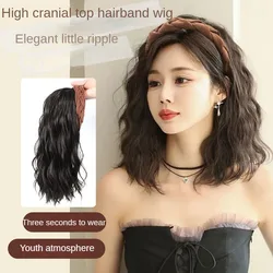 New Korean Headband Wig Women's Synthetic Short Curly Hair Wigs Natural Artificial Full Headband Bioprotein Hair Extensions Wig.