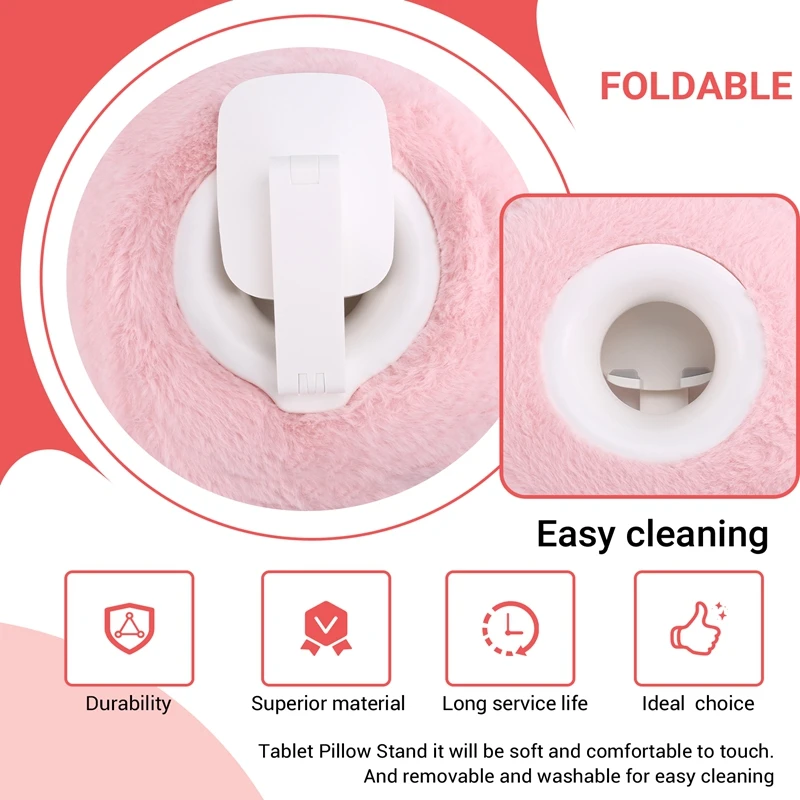 Adjustable for Pillow Stand Reading Support with Fuzzy Bowl 360° Phone Holder for Bed Pink-A09I