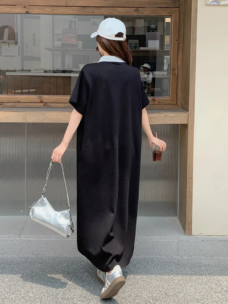 NYFS 2025 فستان نسائي كوري صيفي جديد من فيستدوس رداء Elbise فضفاض مقاس كبير برقبة بولو مطبوع وأكمام قصيرة فساتين طويلة #4