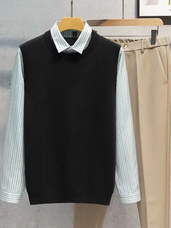 

Универсальный длинный вязаный свитер свера, мужской воротник irt, деловой повседневный свитер с завышенной поддельной двухсекционной полиэфирной волокнистой Briti Sle