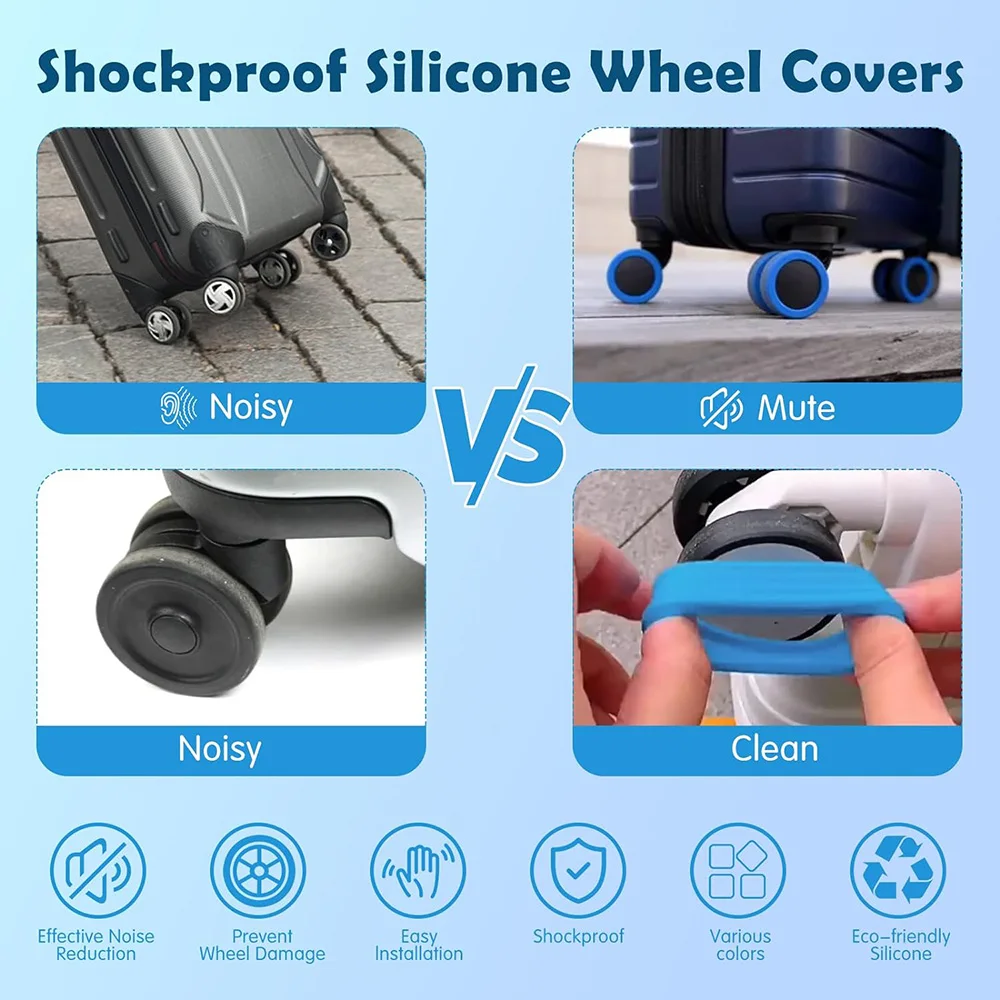 Silicone bagagem Wheel Protector, Capa para suas malas ou cadeira de escritório, durável Rodízio Rodas, reduzir o ruído