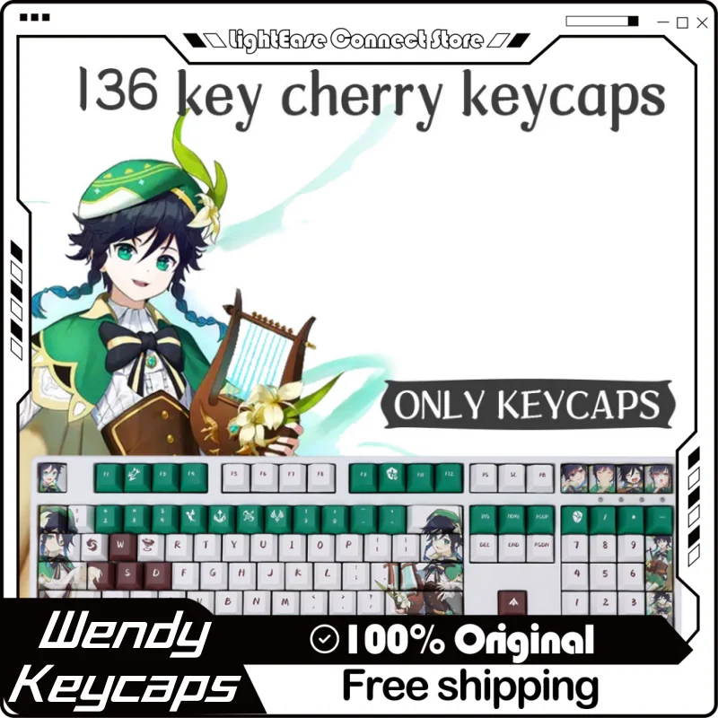 

Крутые колпачки для ключей Венди с 136 кнопками, оригинальная Заводская клавиатура Pbt с термосублимационной механической клавиатурой, колпачки для игровых анимаций