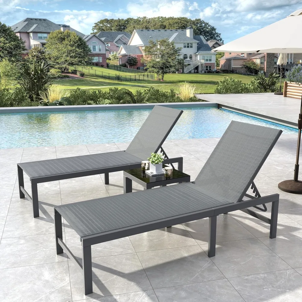 

Outdoor Chaise Chairs & Table 3 Pieces Pool Lounge Chair, Adjustable Poolside Sunloungers Lay Flat Sunbathing, Customized
