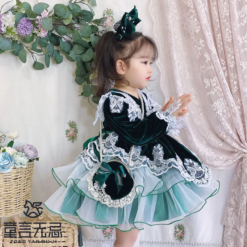 Winter New Baby Girl Sweet Christmas Dress Flower Girl Dresses Wedding Party Handmade Dress Birthday Party Dresses for Girls