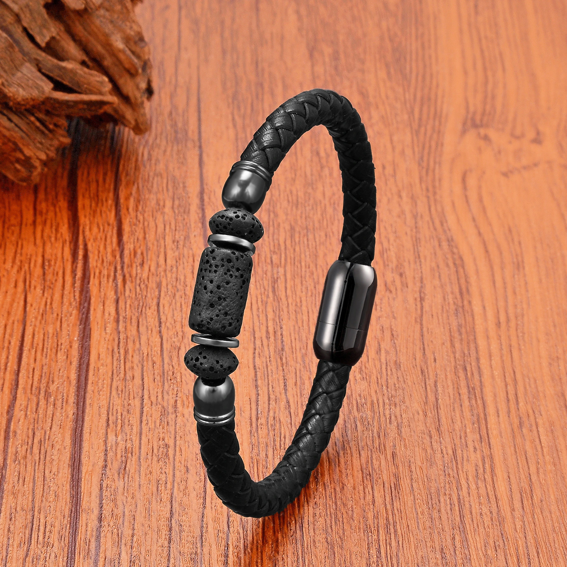 Multicolor Natural Stone Beaded Crystal Bracelets Braided Leather Rope Bangles Stainless Steel Magnetic Jewelry and Accessories