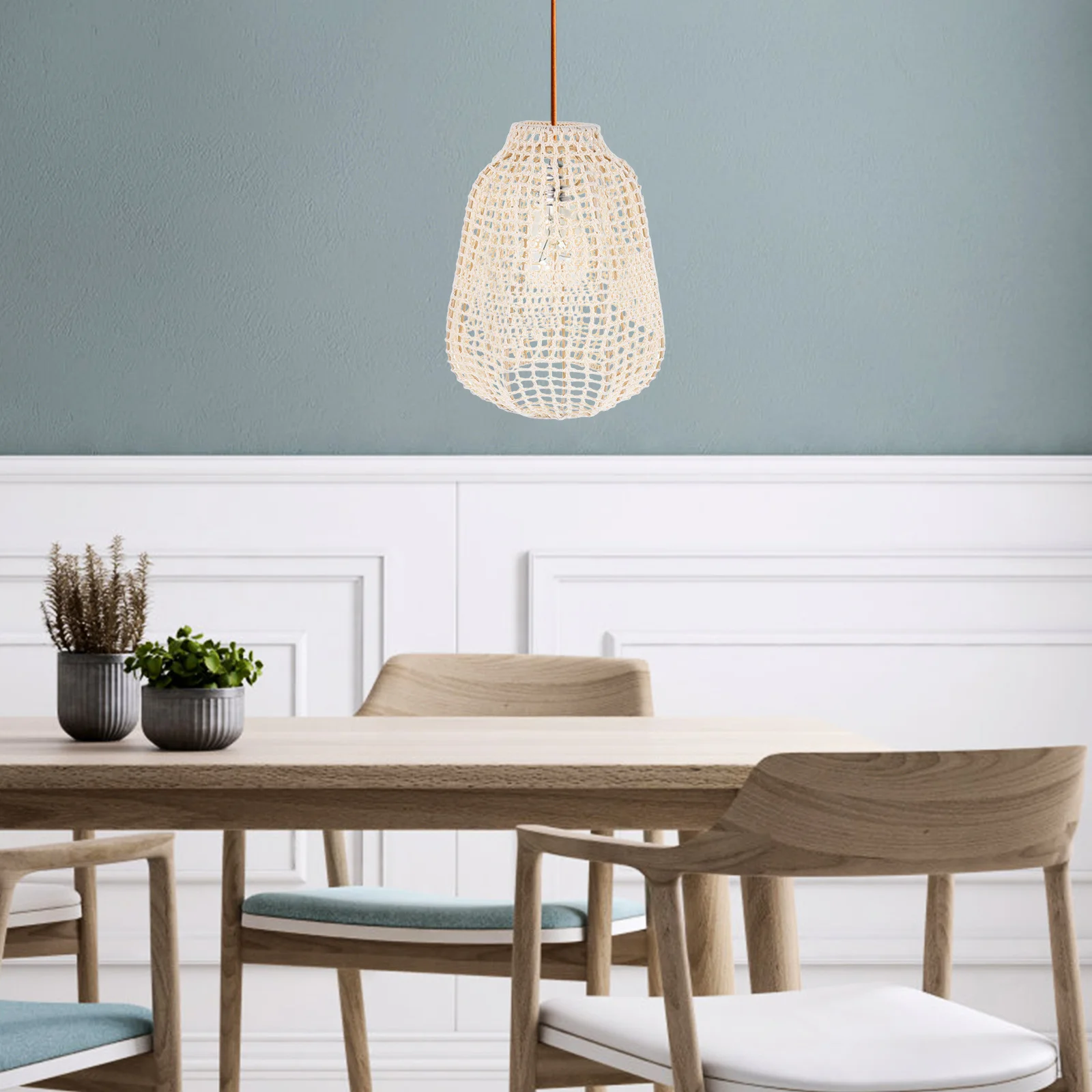 اليدوية البيج القطن حبل المنسوجة عاكس الضوء بوهو نمط السقف قلادة مصباح أرضي غطاء خفيف الزخرفية عاكس الضوء الزخرفية #2