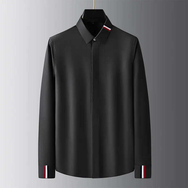 Brand Clothing Men Shirts Ribbon Decoration Long Sleeve Casual Shirts High-quality Business Luxury Social Dress Shirt Streetwear