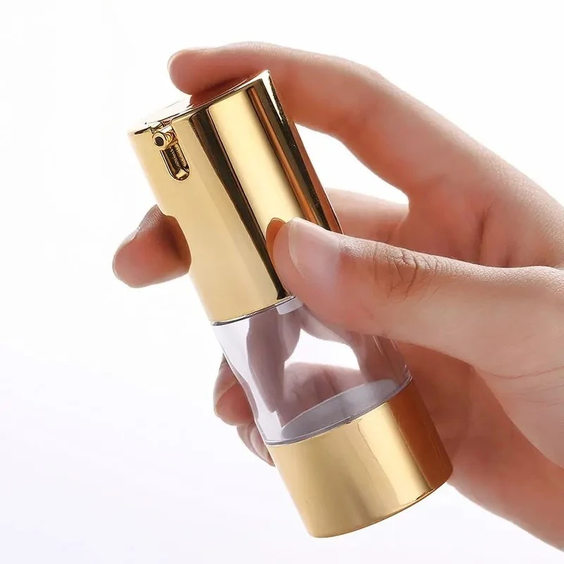 10Pcs Gold Airless Pump Bottle 15ml 30ml 50ml Clear Refillable Empty Vacuum Portable Travel