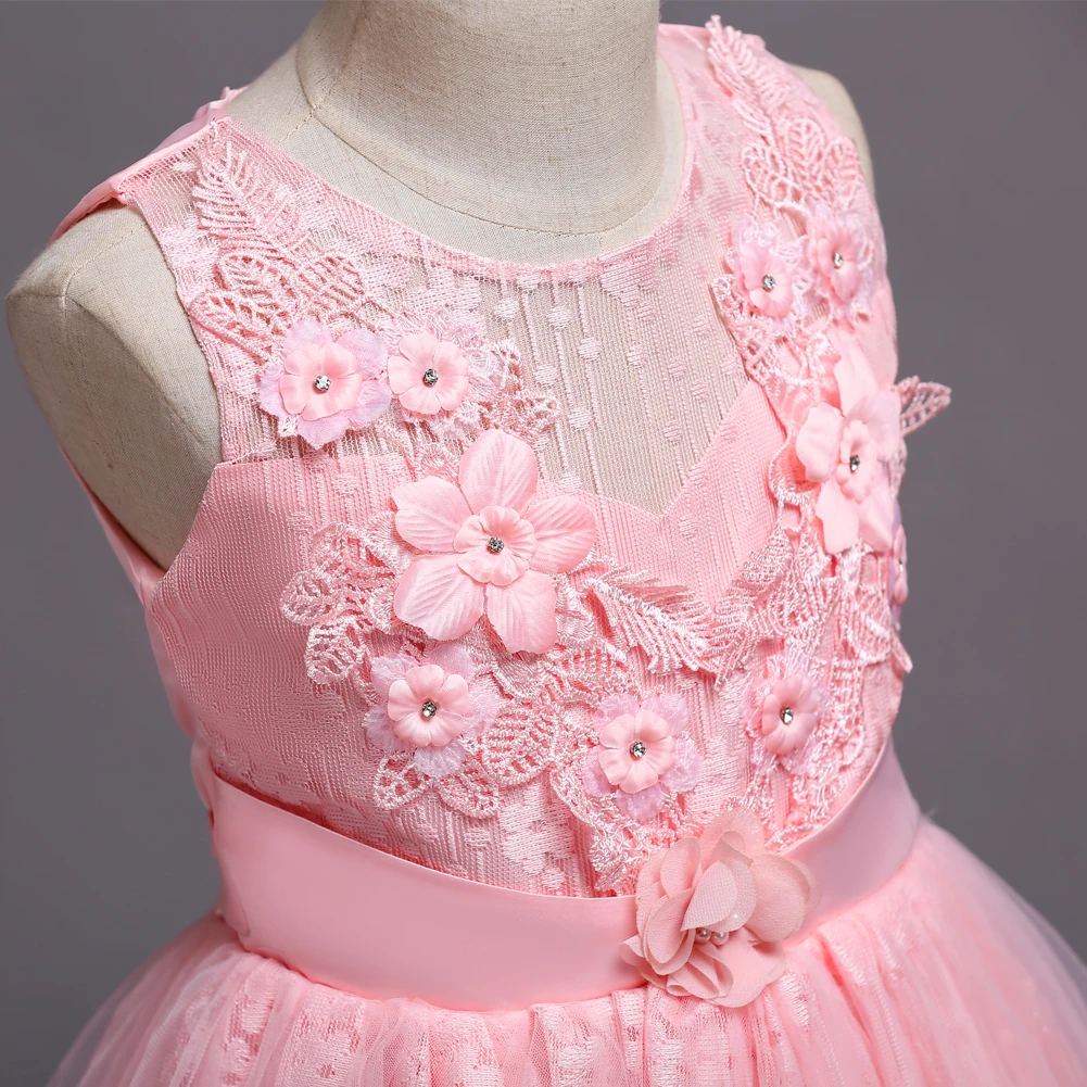 Teenage Girls Formal Clothing 5 To 14 Years Lace Pink Blue Red White Emerald Green Dress Long Party Ball Gown Kids Elegant