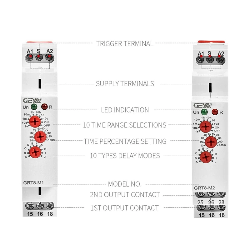 5X GEYA GRT8-M1 On Off Time Delay Relay 16A AC/DC12V-240V Multifunction Din Rail Automatic Timer Relay