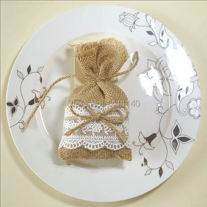 

4" x 6" lace twine Cotton Linen Drawstring Bags with hot pink ribbon Necklace Bracelet Jewelry bag wholesale