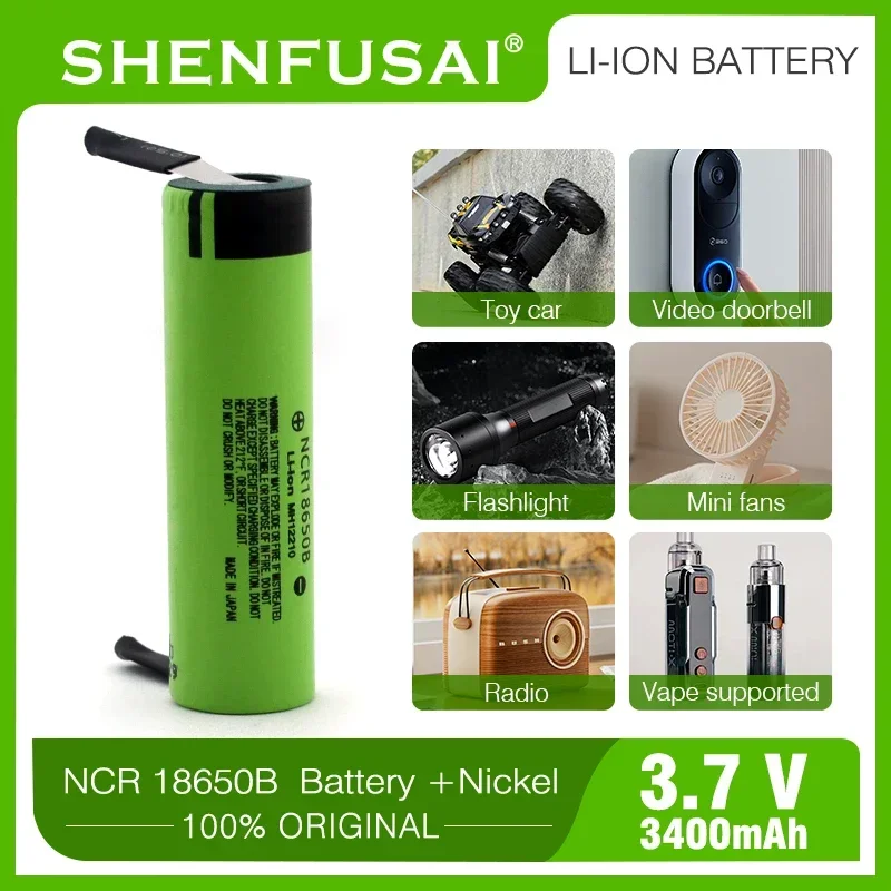 

Lithium ion rechargeable battery 18650 3.7V 3400mAh, high-power discharge 30A, high current DIY nickel strip