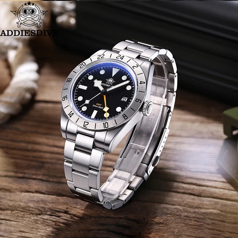 

ADDIESDIVE 39mm Men's GMT Watch Waterproof Super Luminous 316L Stainless Steel Bubble Glass Wristwatch Luxury Watches For Men