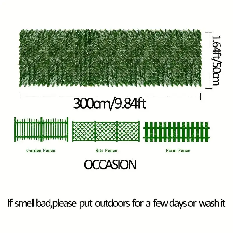 0.5m X 3m Simulated Ivy Fence with Fake Leaves, Simulated Fence Net, Plastic Artificial Green Plants, Outdoor Fence/Barrier