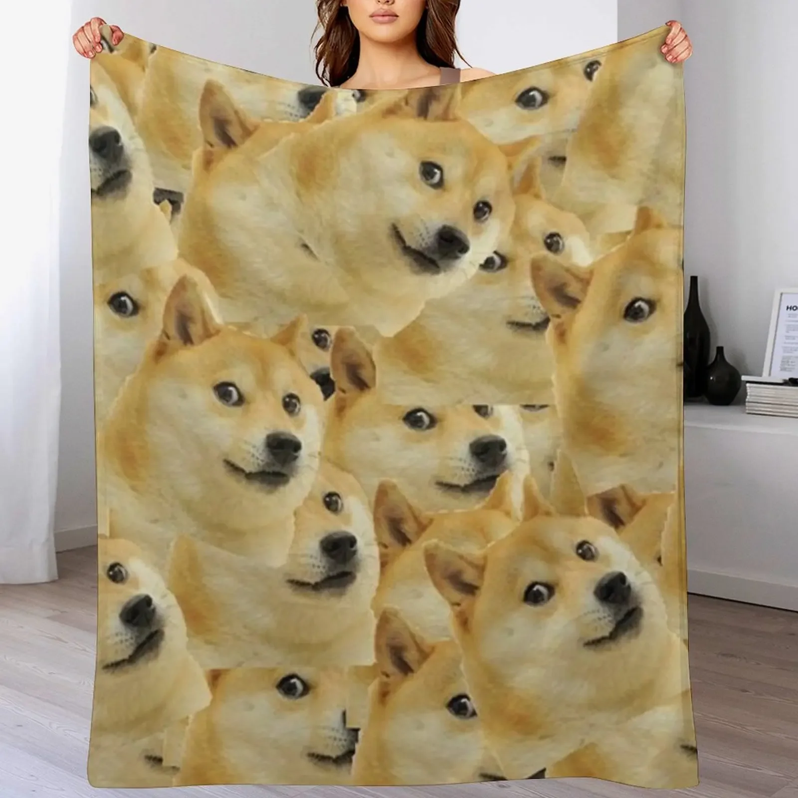 

Doge WOW Pattern Shiba Inu Doggo dog meme montage Throw Blanket decorative for sofa Soft Cute Plaid Blankets