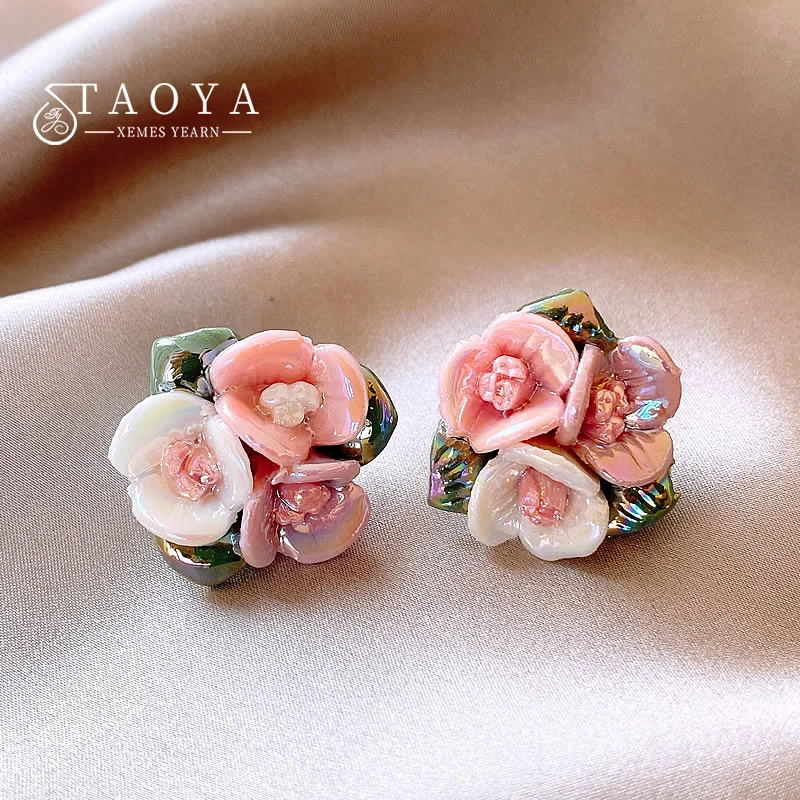 Boucles d'oreilles en forme de fleur de pétales en céramique pour filles et femmes, bijoux élégants et colorés, accessoires de fête de mariage, doux et à la mode, 2024