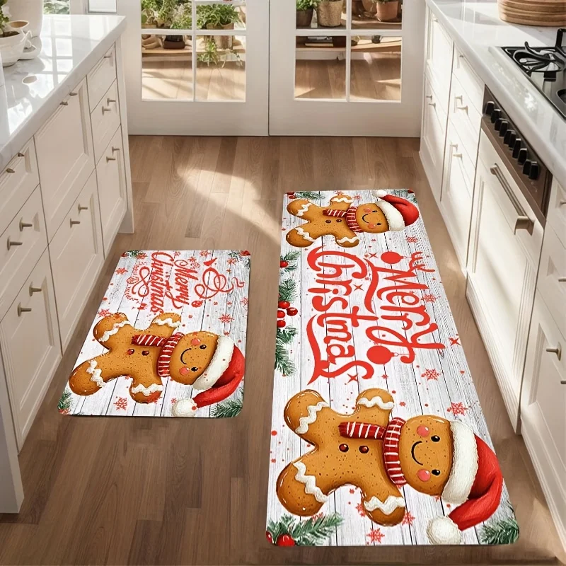 Kitchen Carpet Runner Set Gingerbread Man Merry Christmas White Wood Holiday Bedside Laundry Room Floor Bathroom Mat