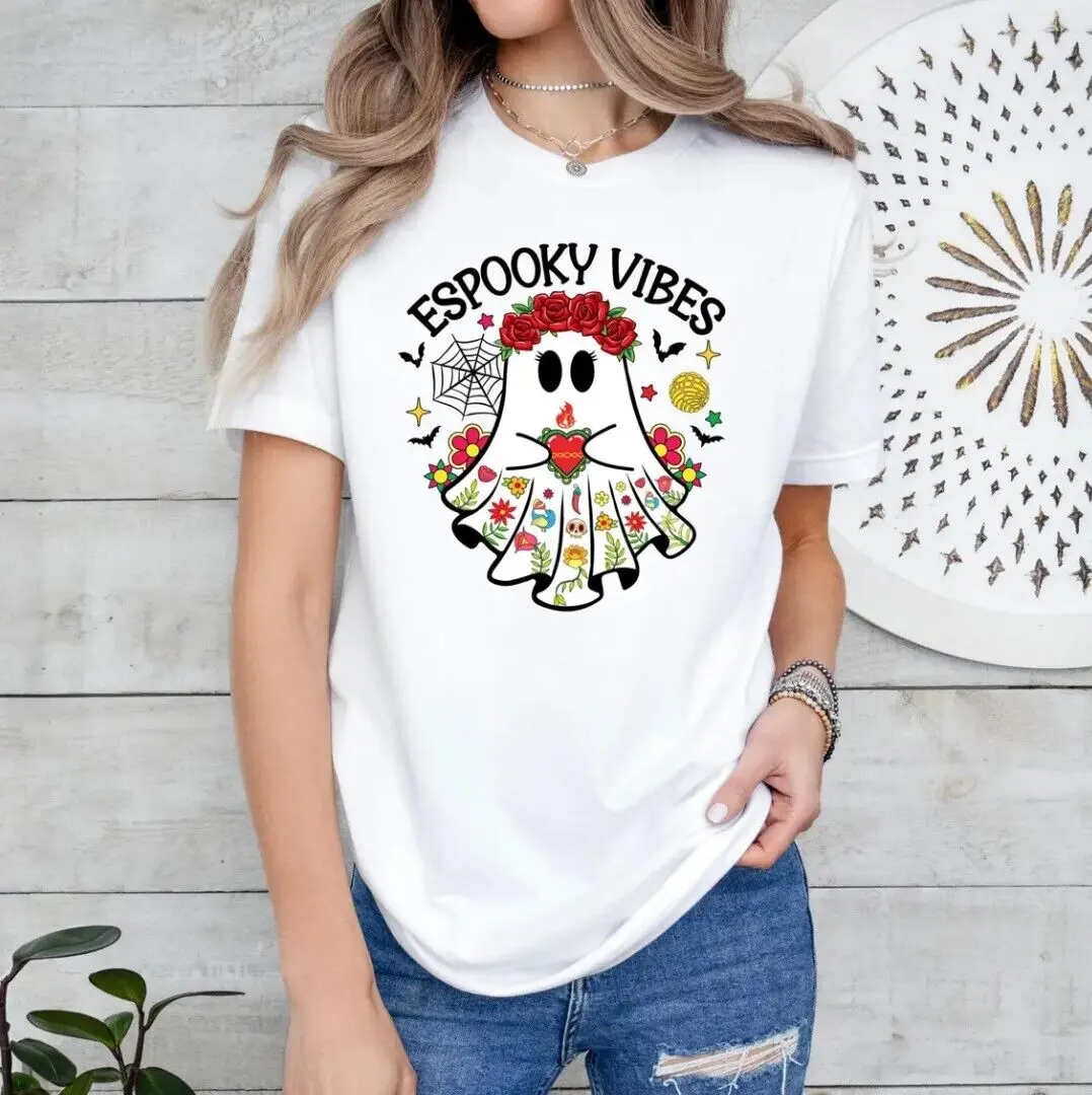 Espooky Vibes Shirt, Mexican Day of Dead Shirt, Floral Ghost T-shirt