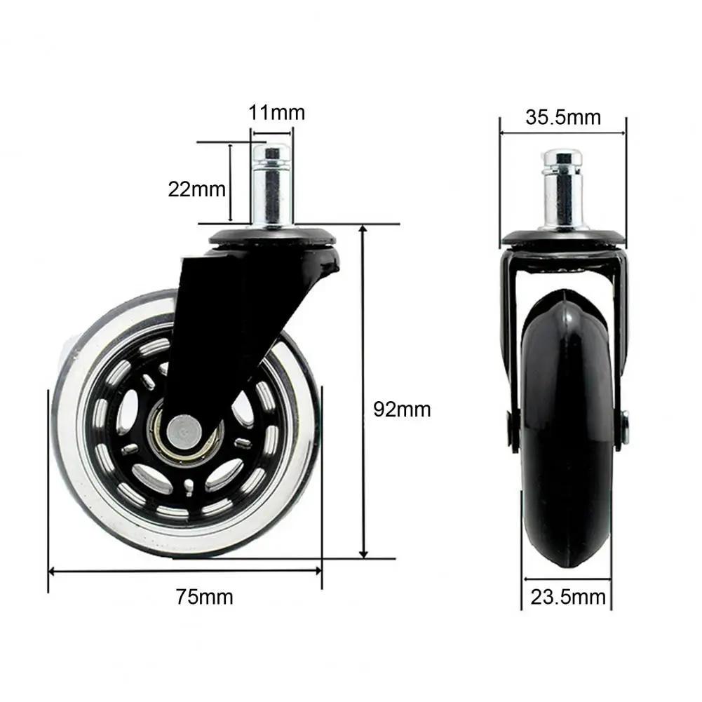 75mm Office Chair Wheels Quiet Chair Casters Smooth Rolling Floor Protect Swivel PU Casters Replacement Set For Coworking Spaces