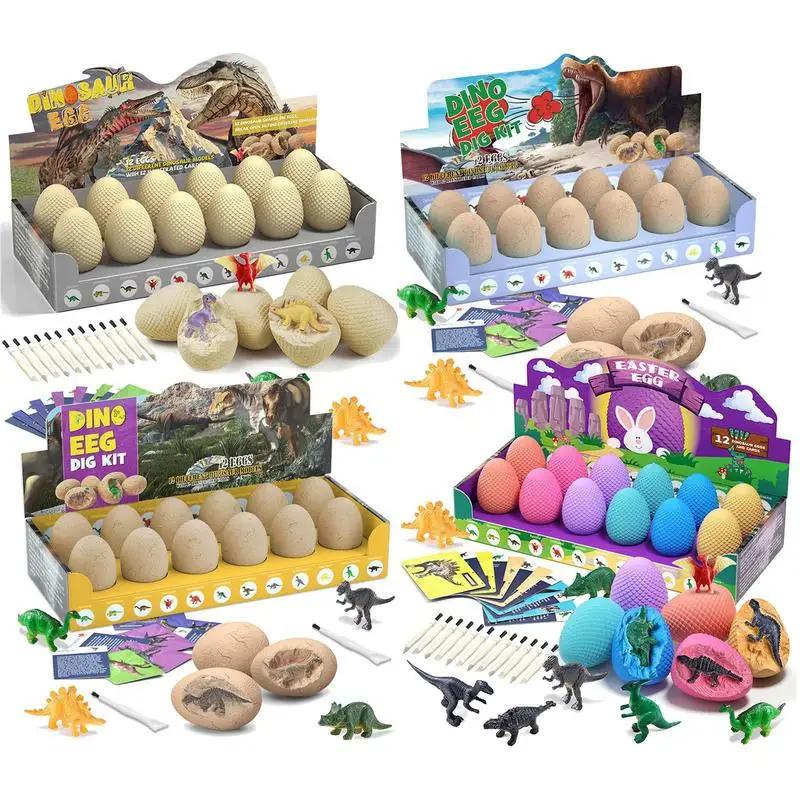 12Pcs Archeological Dig Up Dinosaur Egg Fossil Excavation Toy DIY Dino Egg Multiplayer Party Favors Toys Kid Scientific Mining