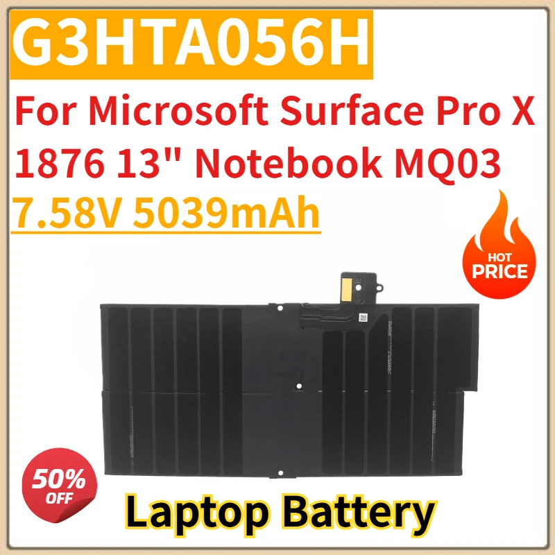 

Новый сменный аккумулятор для ноутбука 7,58 В 5039 мАч G3HTA056H для ноутбука Microsoft Surface Pro X 1876 13 дюймов MQ03