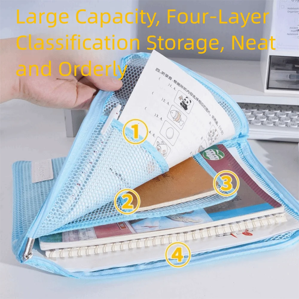 

Large Opening Portable Mesh File Folder Small Handle Zipper Document Folder Bag Large Capacity Multi-functional
