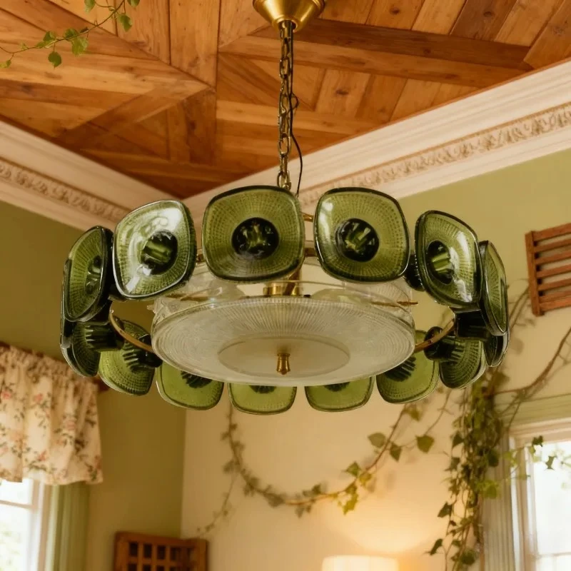 Lustre luzes de vidro verde para hotel sala estar francês moderno estilo pastoral pingente lustre lâmpada artística interior luminária