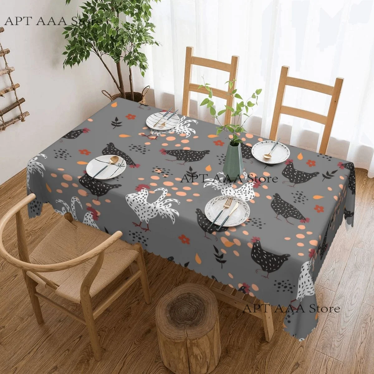 Rooster Tablecloth Waterproof Vintage Textile Table Cover Cloth for Party 60 inches