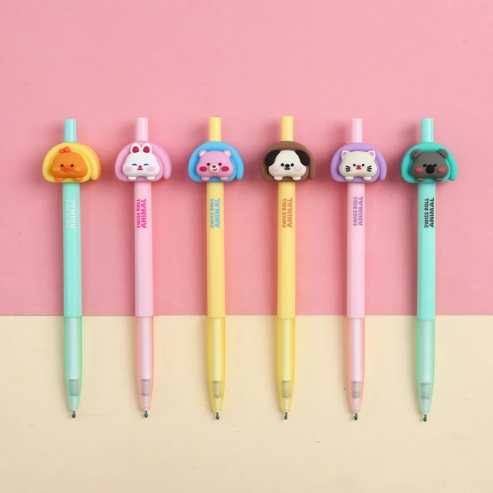 36PCS Macaron Color Zhongfan Small Animal Swiss Roll Shape Quick Drying Smooth Student High Value Soft Silicone Neutral Pen