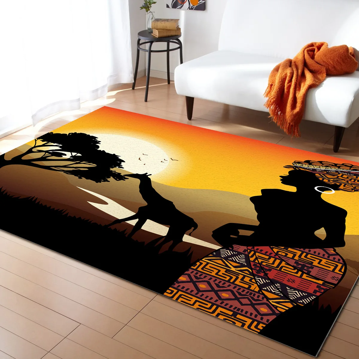 

African Women Ethnic Style Giraffe Living Room Floor Mat Children's Room Bedroom Bedside Carpet Kitchen Door Mat