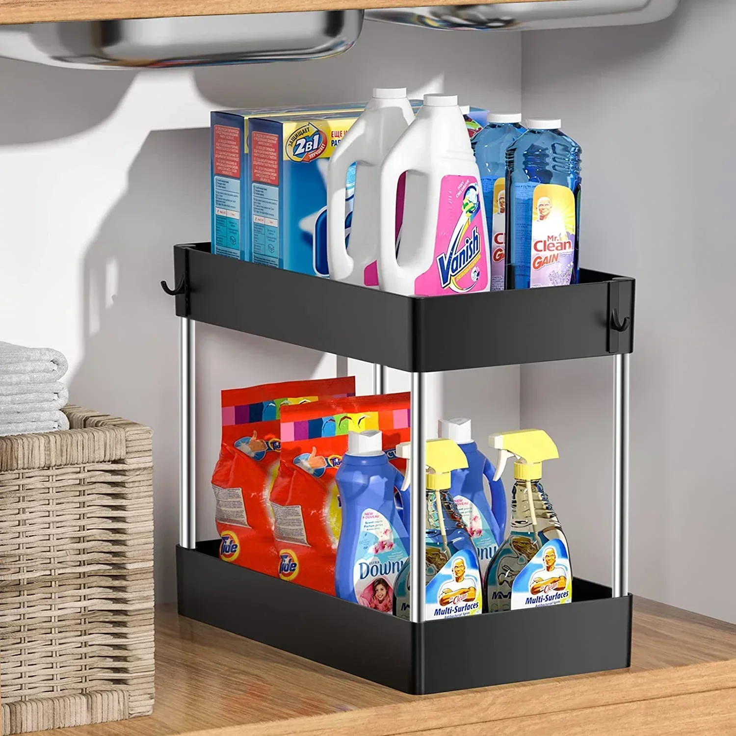 

Storage Drawer Shelf Rack Multipurpose Organizer Tier Under Bathroom Kitchen Cabinet 2 Sink