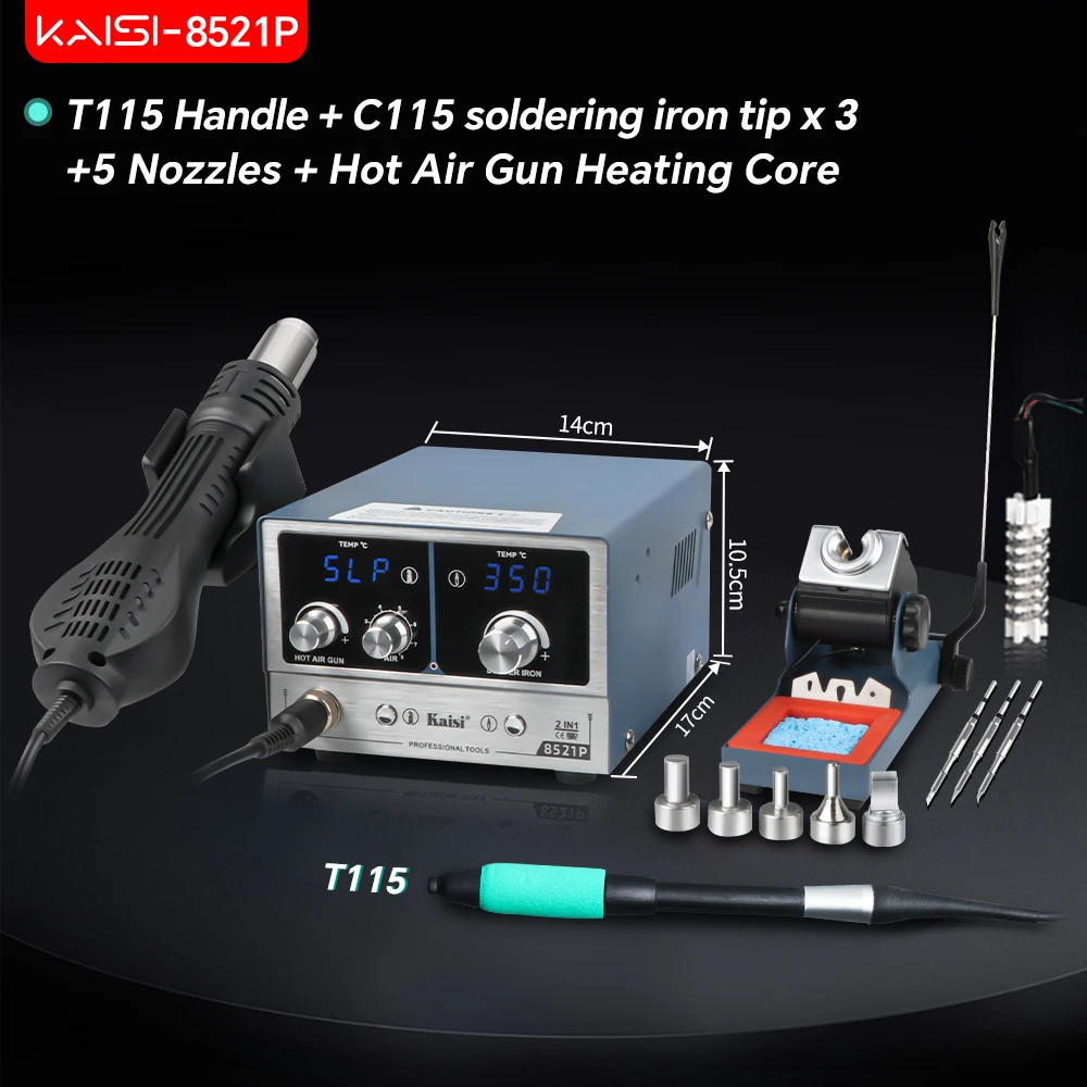 Kaisi 8521P 2-in-1 soldeerstation 800W heteluchtstation C210/C245/C115 soldeerbout Voor BGA Soldeerreparatie