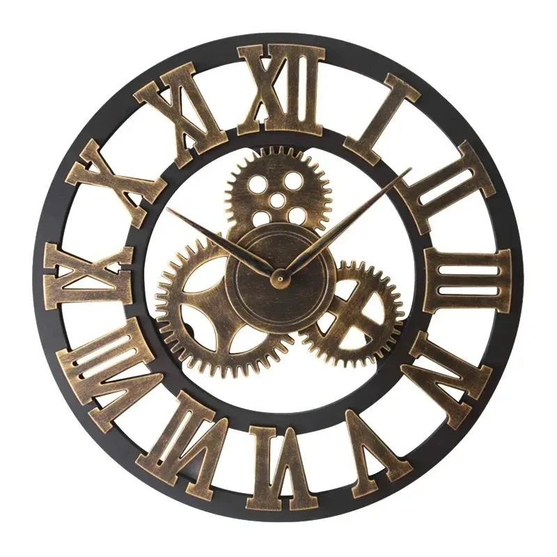 Modern 3D Large Wall Clocks Roman Numerals Retro Round 30/35/40cm Metal Iron Accurate Silent Hanging Ornament Living Room Decor