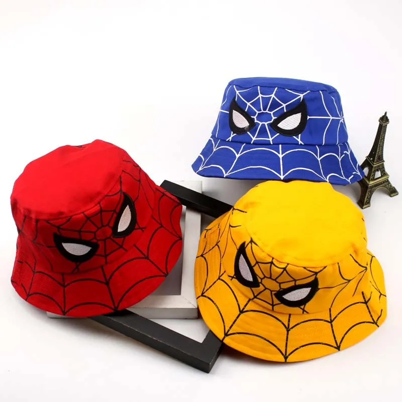 Disney Spiderman cartoon Spiderman Fisherman hat all-match boys and girls hat Autumn winter children\'s hat large overhang basin