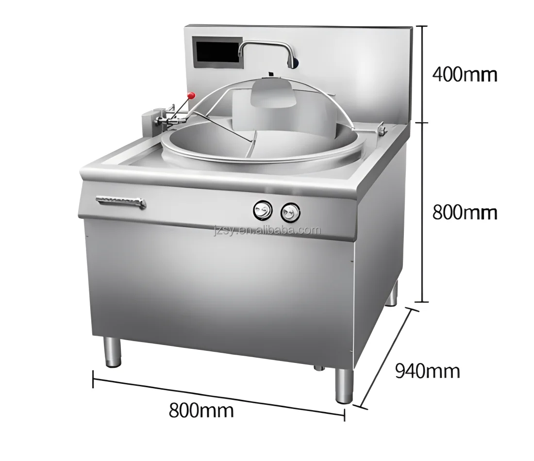 Large Scale Fully Automatic Electric Vegetable Frying Robot Cafeteria Large Double Head Pot Electromagnetic Big Cooker