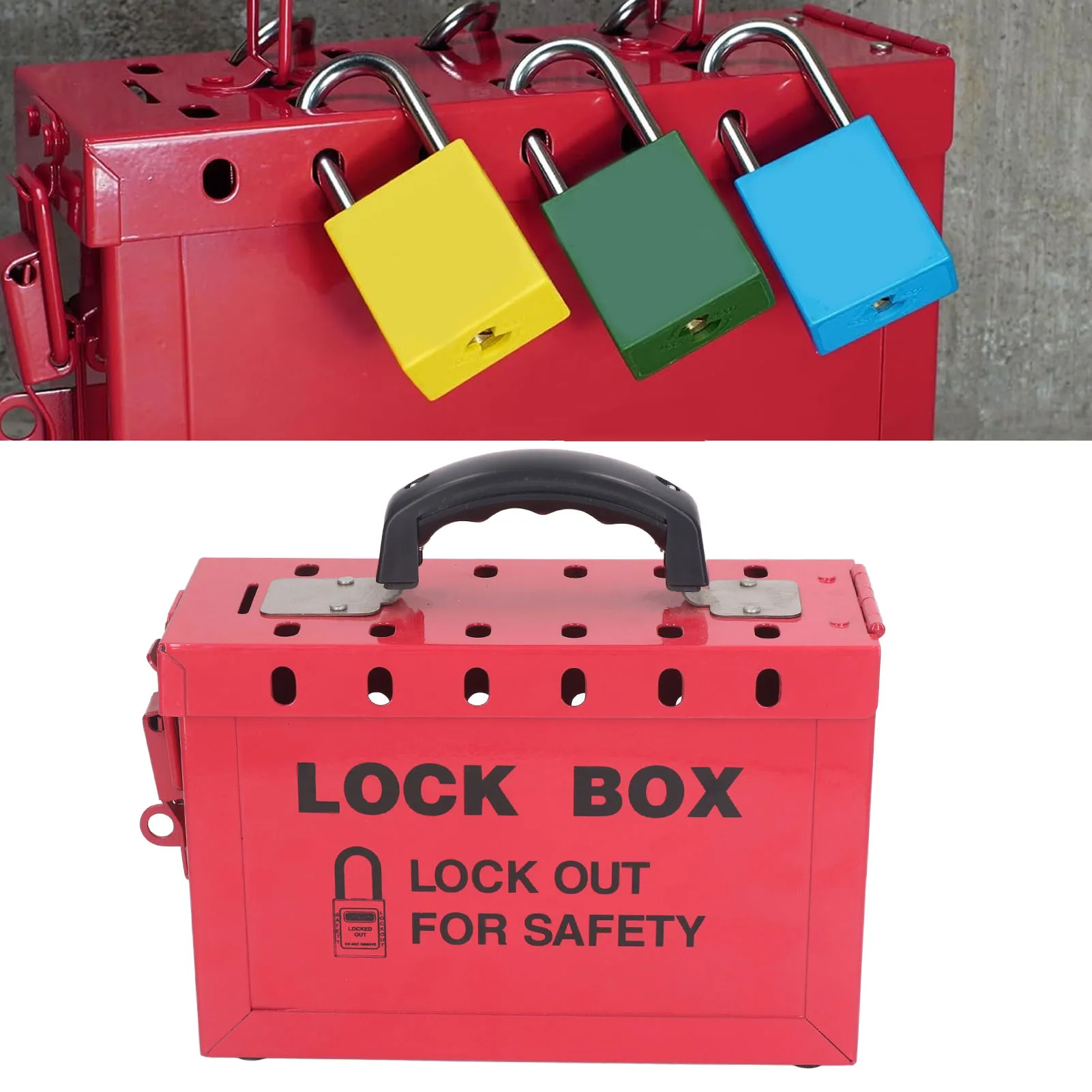 

Портативный бокс для блокировки и маркировки оборудования (Lockout Tagout), 13-го класса прочности, для групповой блокировки и маркировки, для соблюдения требований OSHA