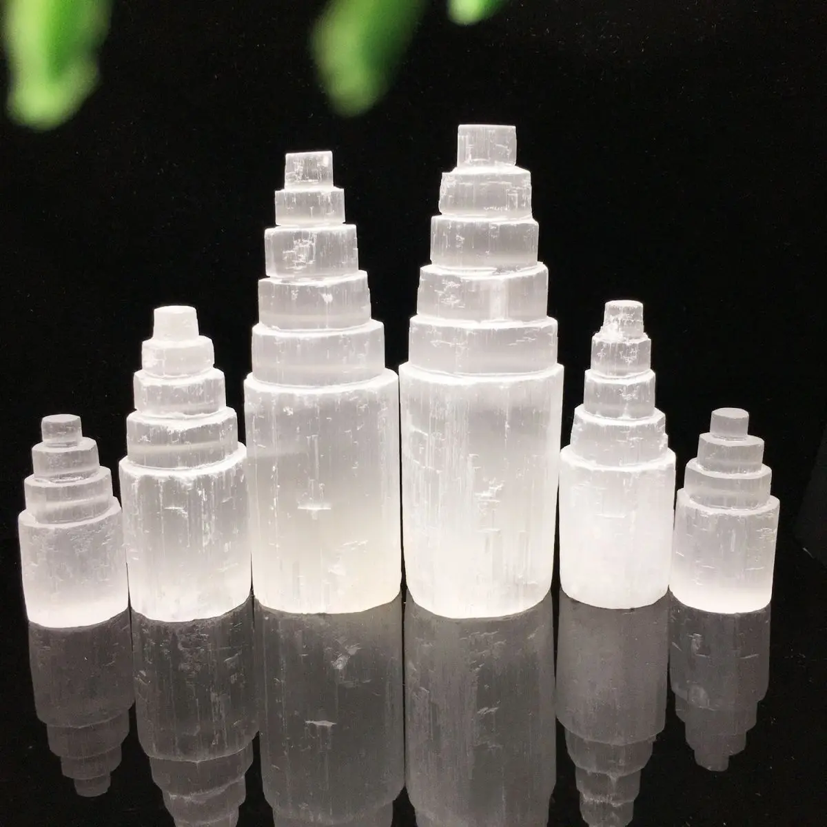 Natural white selenite gypsum Crystal Tower Skyscraper Castle Clear collection of Moroccan crystal mineral craft statues