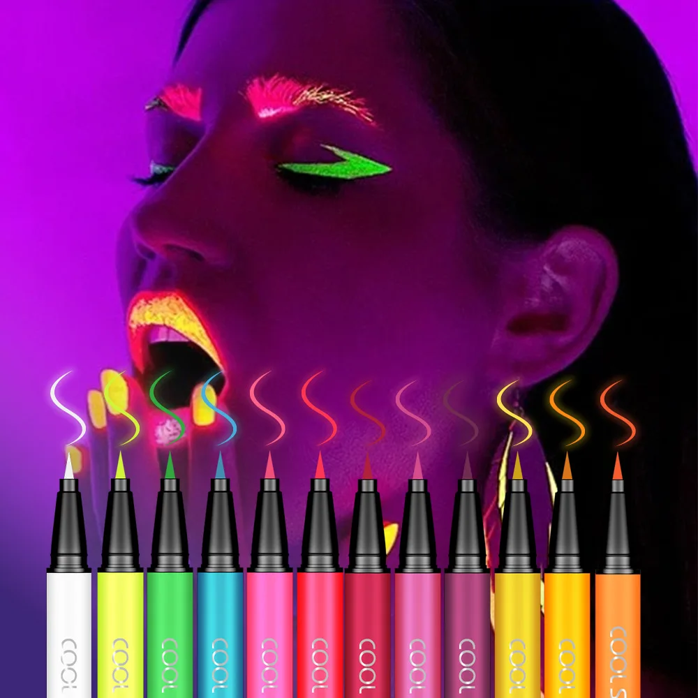 12-farbiges fluoreszierendes Eyeliner-Bleistift-Set, UV-Eyeliner, wasserfeste Körperbemalung, für Erwachsene, Party, Kinder, Bühne, Gesichtsbemalung, Make-up