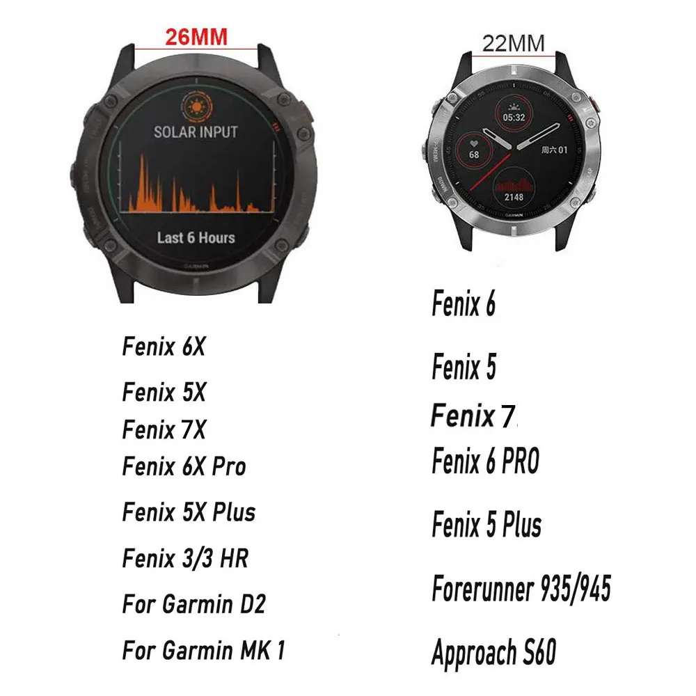 22mm 26mm pulseira de relógio para garmin fenix 5 6 7 5x 6x 7x 3 hr safira silicone acessórios pulseira de banda de pulso