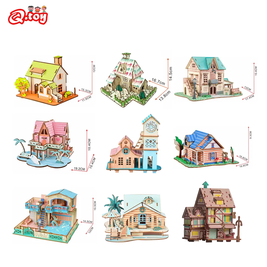 3D Wooden Puzzle House Construction Educational Toys DIY Handcraft Laser Cutting Assembly Kits Desk Decoration for Children Kid